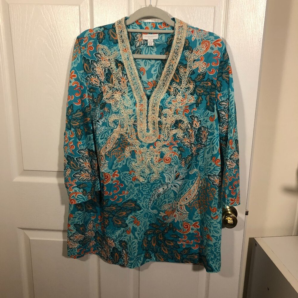 Charter Club women light teal embroidered tunic, 2X
